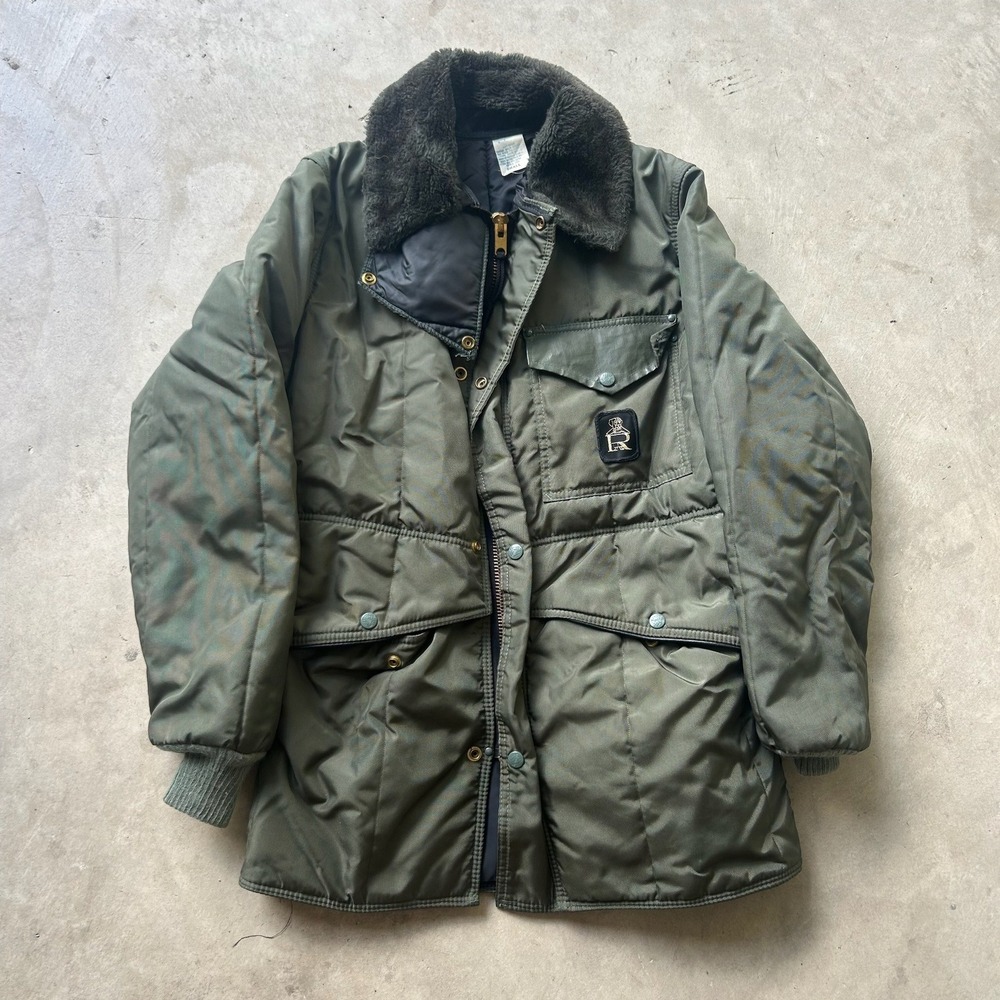Vintage RefrigiWear Olive Green Insulated Parka Jacket Faux Fur Collar Small